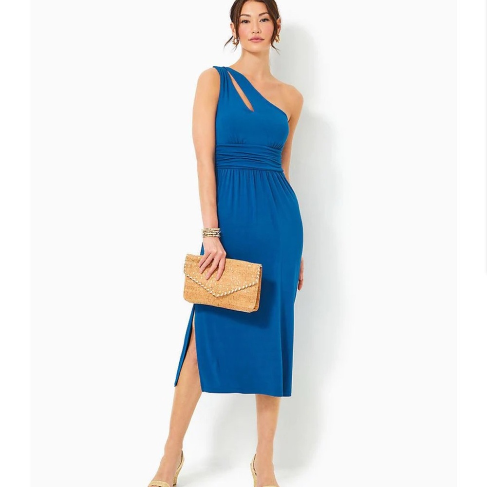 Lilly Pulitzer Blue Asymmetrical Ruched Cocktail Dress